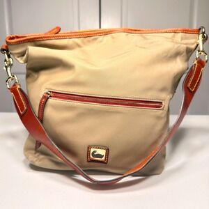 Dooney & Bourke Wayfarer Nylon Hobo Bag Khaki Tan Olive Leather Duck Logo